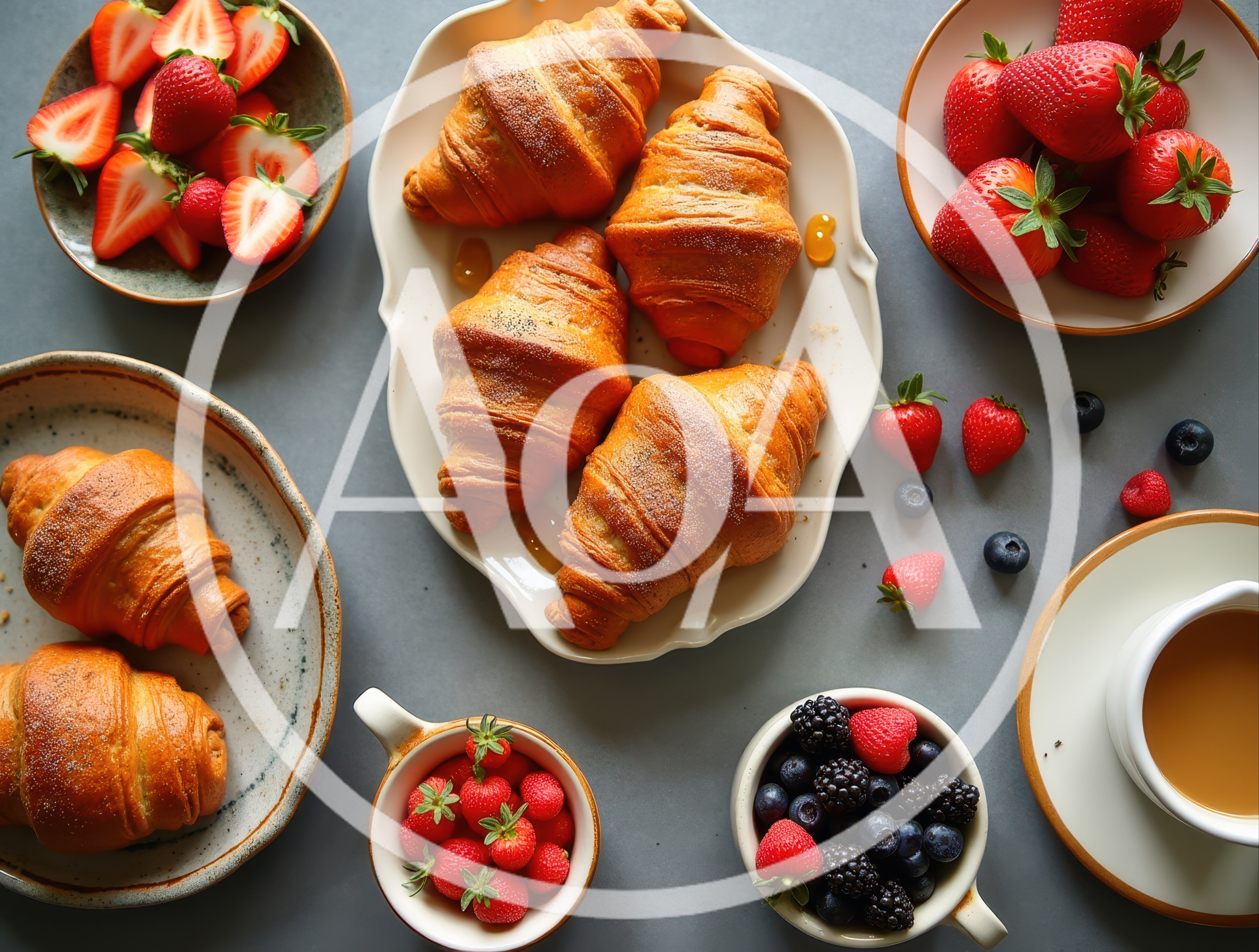 Breakfast Spread With Fresh Croissants And Berries