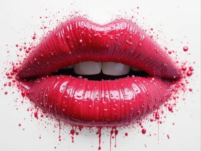 Glossy Red Lips With Paint Splatters