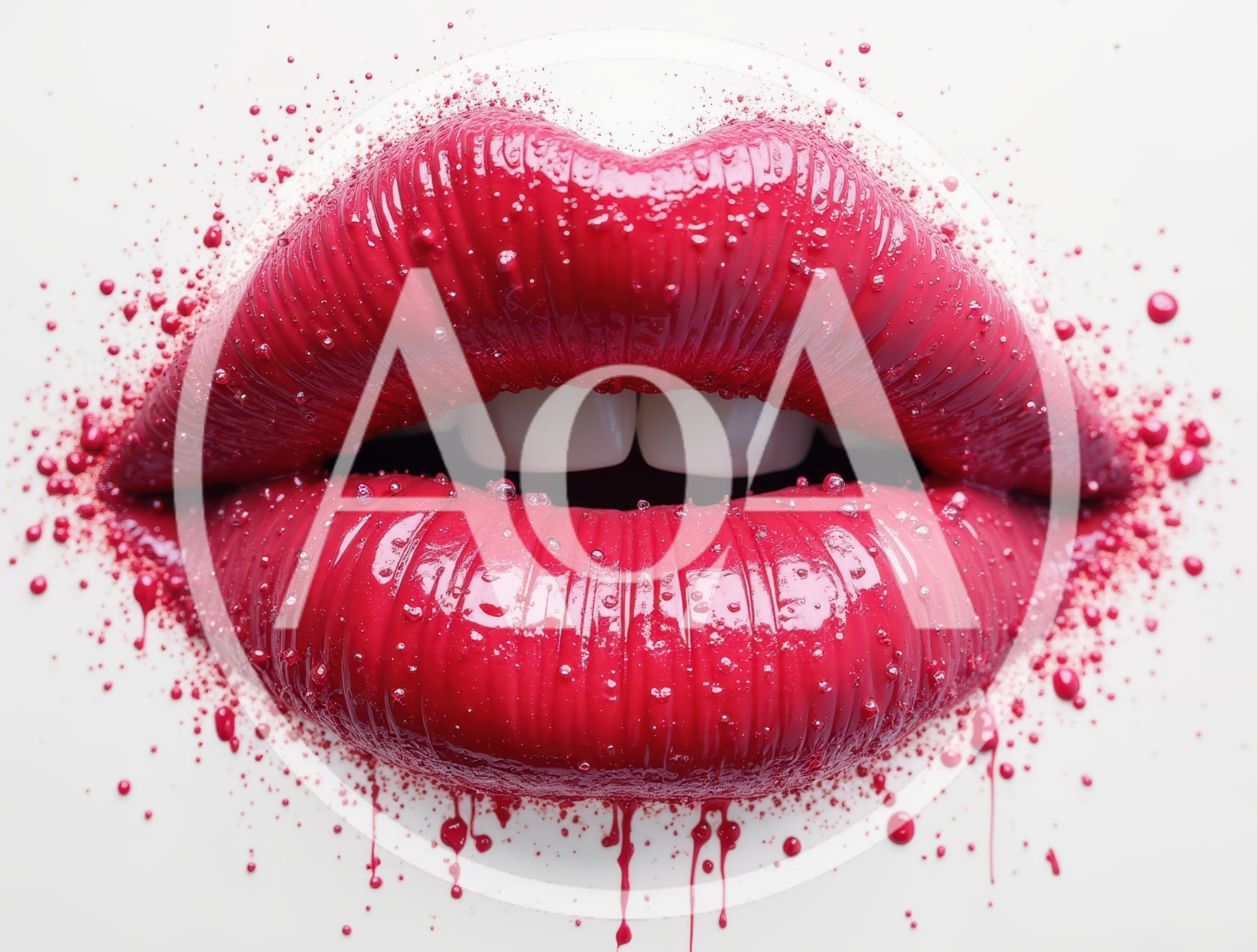 Glossy Red Lips With Paint Splatters
