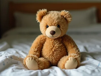 Fluffy Brown Teddy Bear Sitting On A Bed