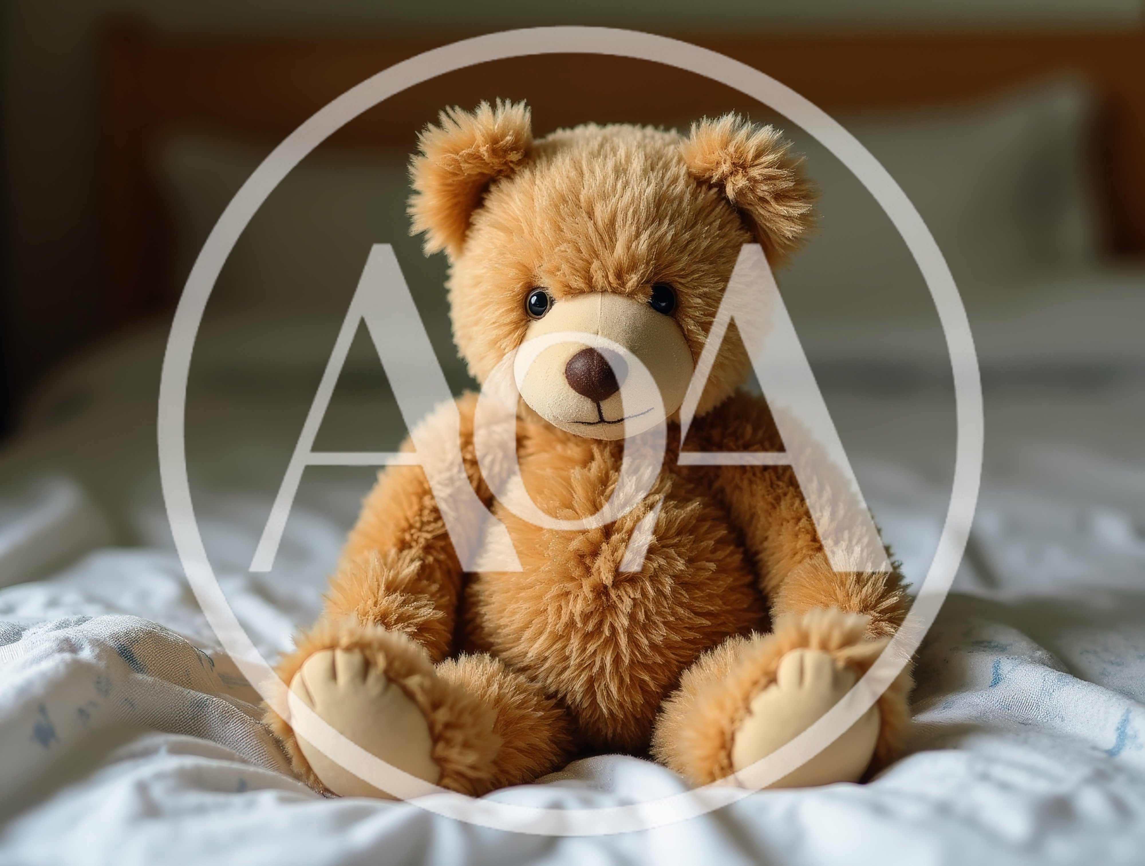 Fluffy Brown Teddy Bear Sitting On A Bed