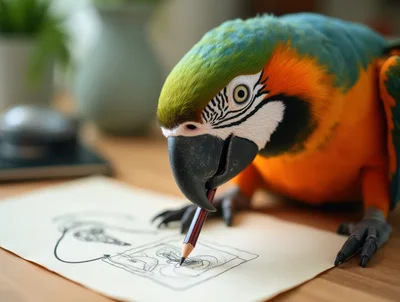 Macaw Parrot Drawing With A Pencil On Paper