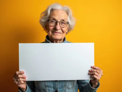 Senior Woman Holding Blank White Sign