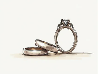 Hand Drawn Illustration Of Three Wedding Rings
