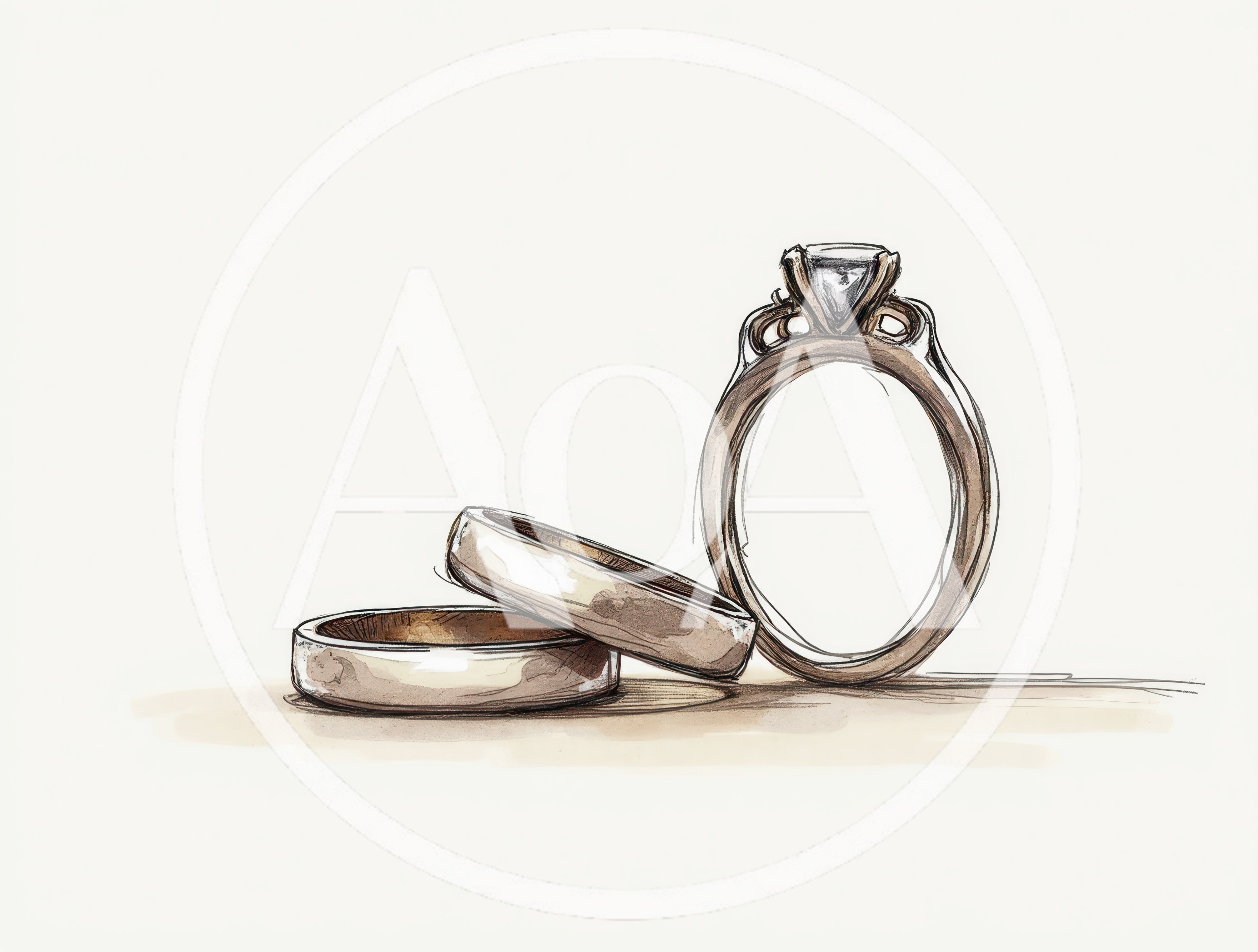 Hand Drawn Illustration Of Three Wedding Rings