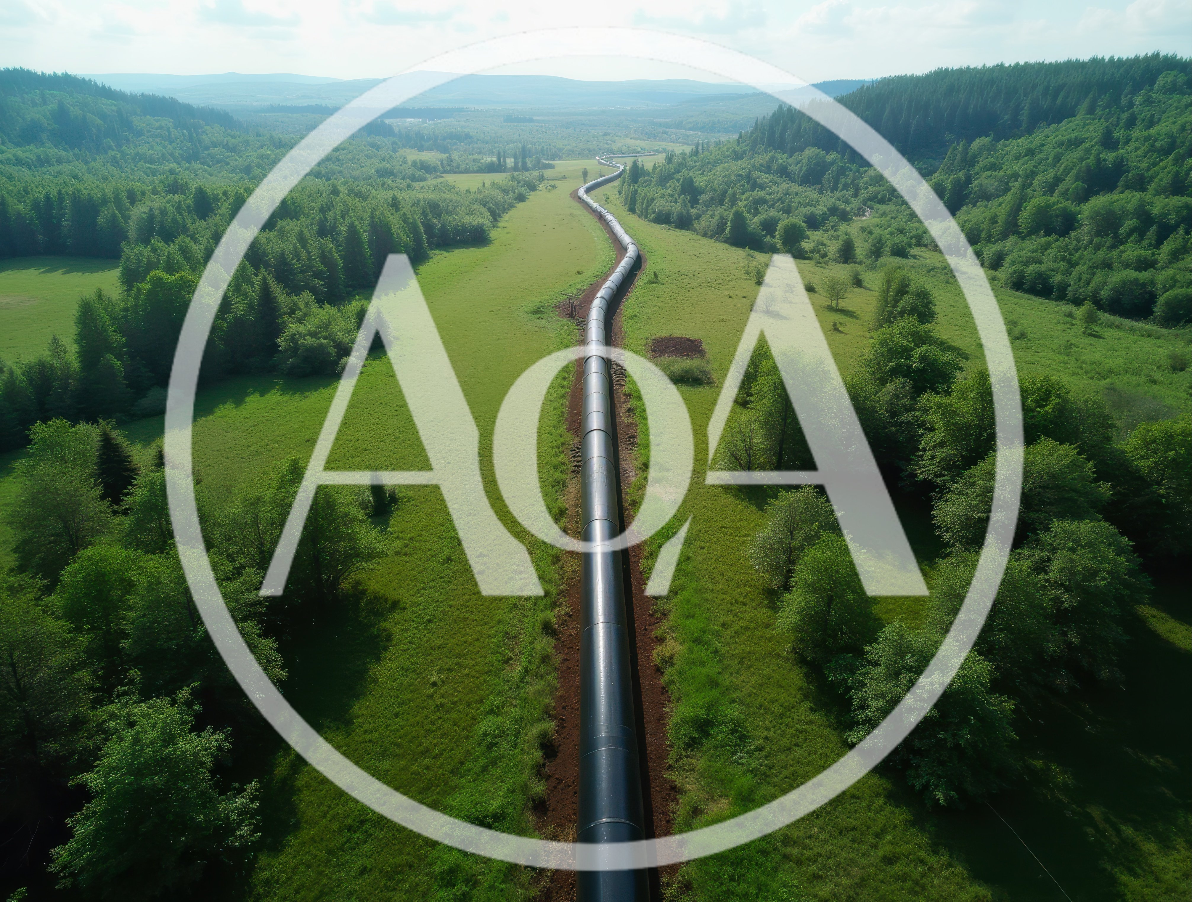 Aerial View Of A Long Oil Pipeline Through Green Valley