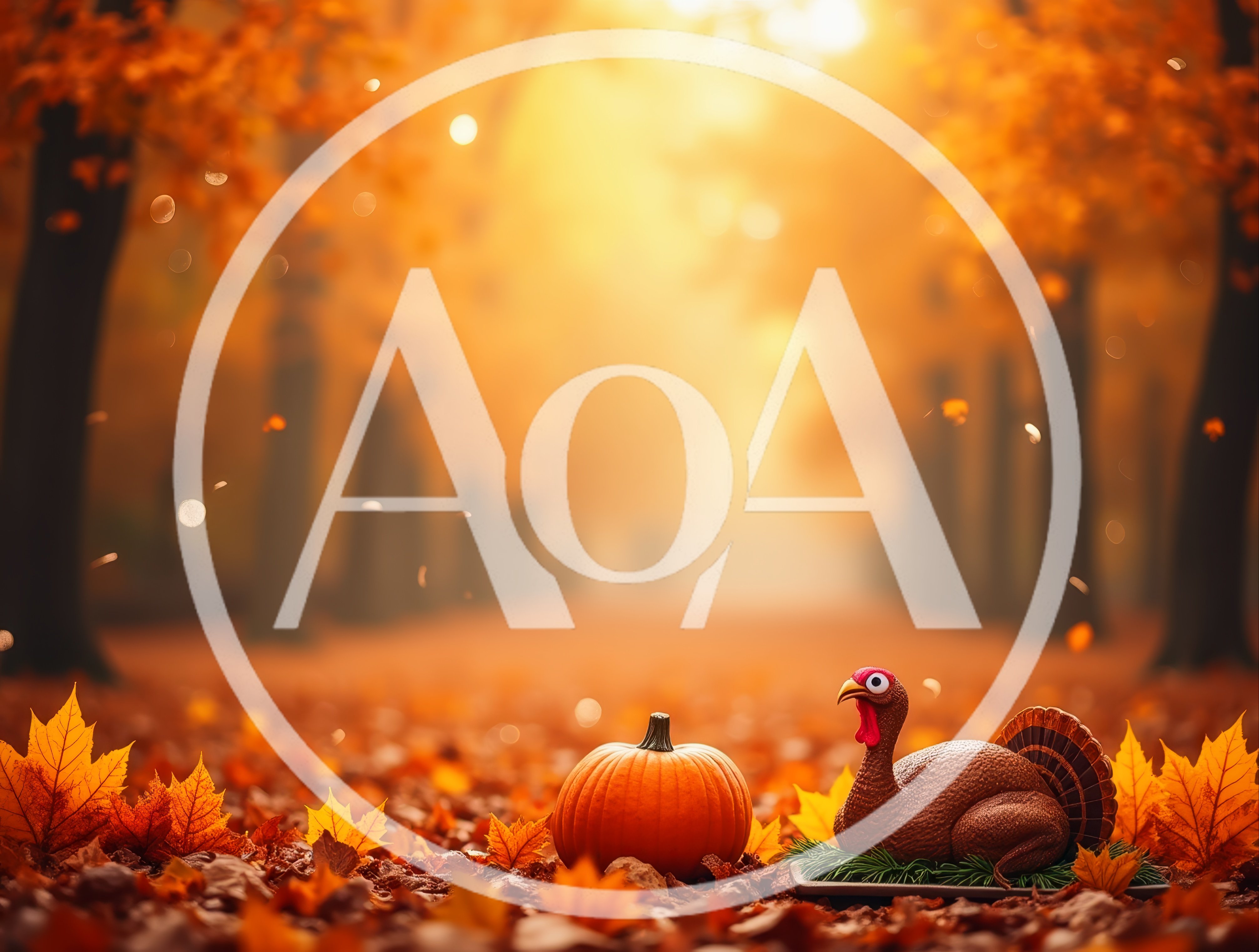 Thanksgiving Turkey And Pumpkin In Autumn Forest