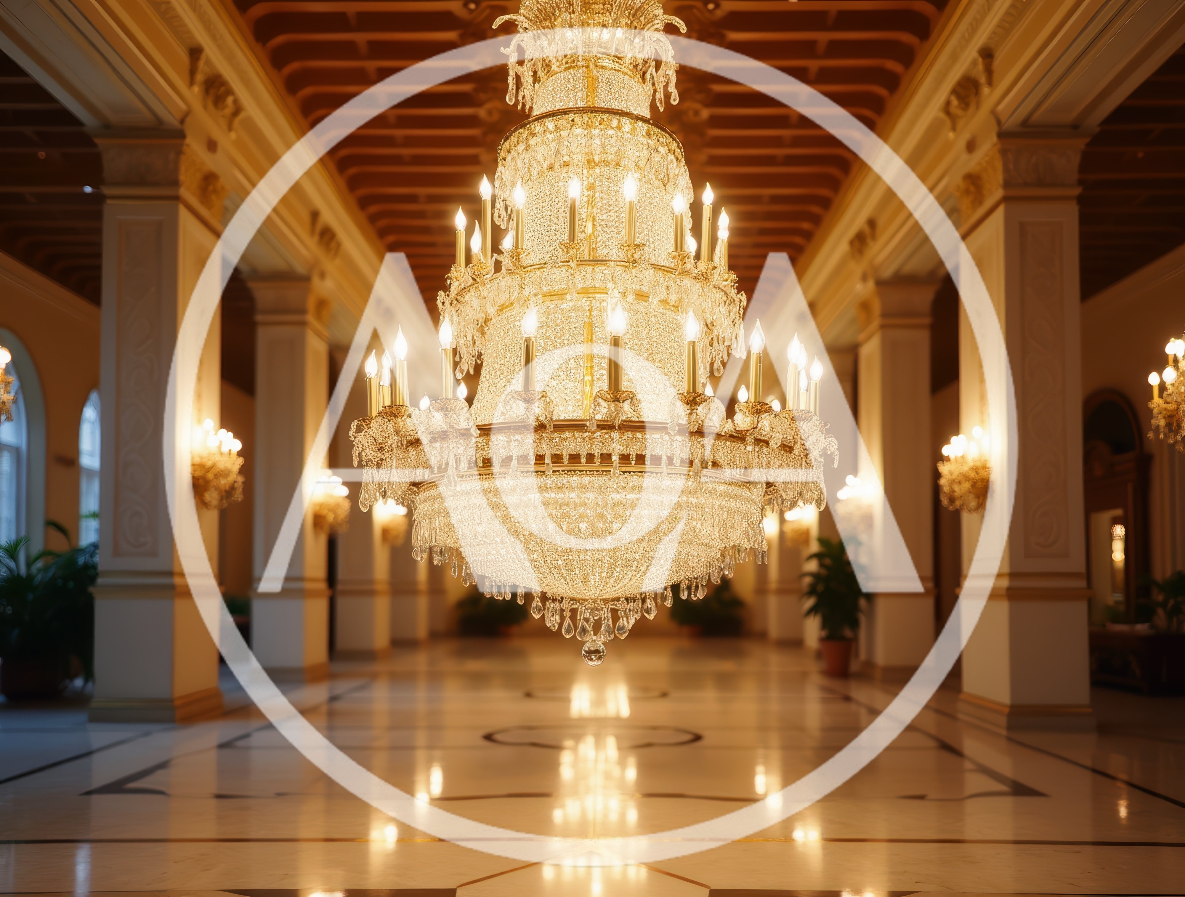 Grand Crystal Chandelier in Luxurious Hotel Lobby