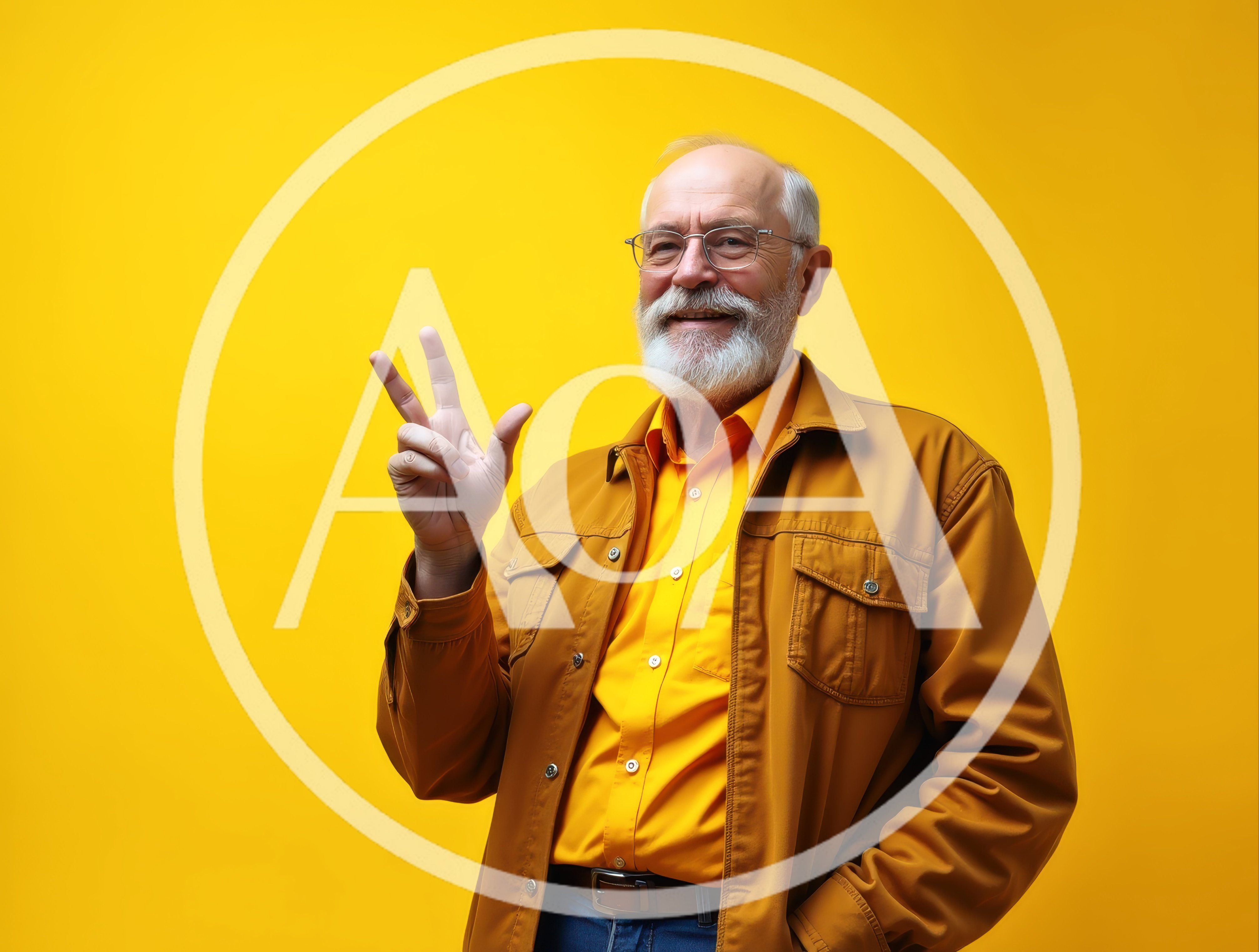 Senior Man Gesturing Number Three Against Yellow Background