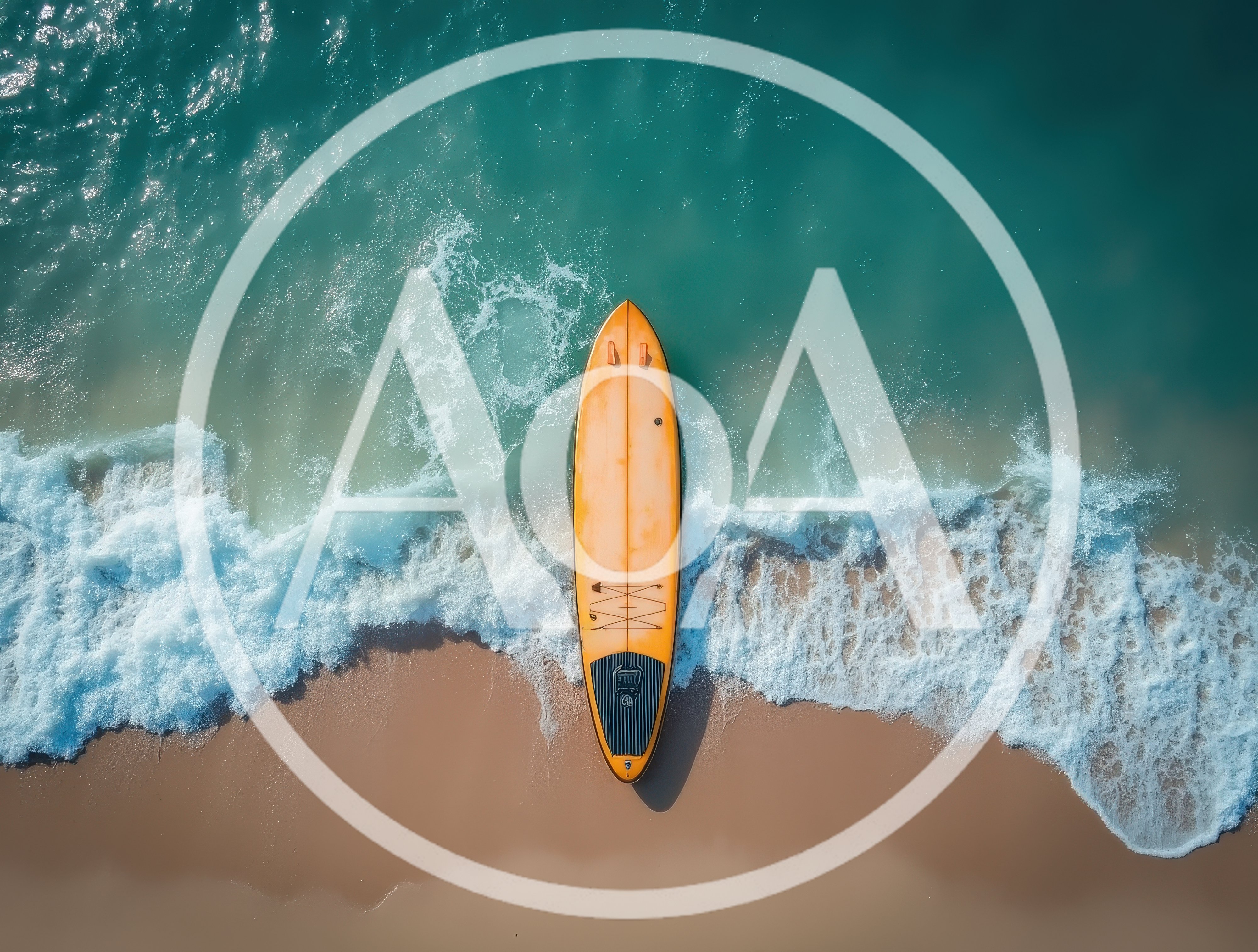 Aerial View Of A Surfboard On A Sandy Beach