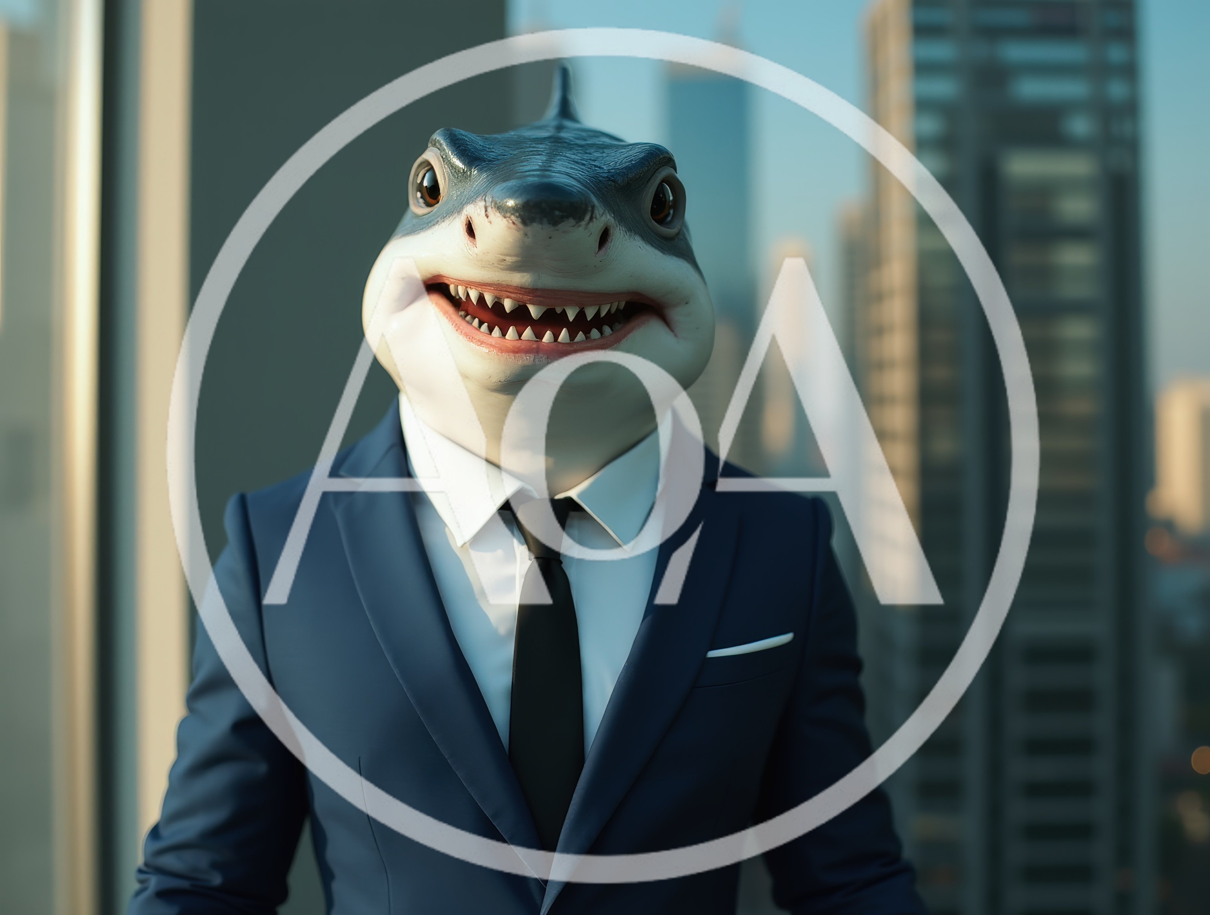 Anthropomorphic Shark Businessman Standing In Modern Office