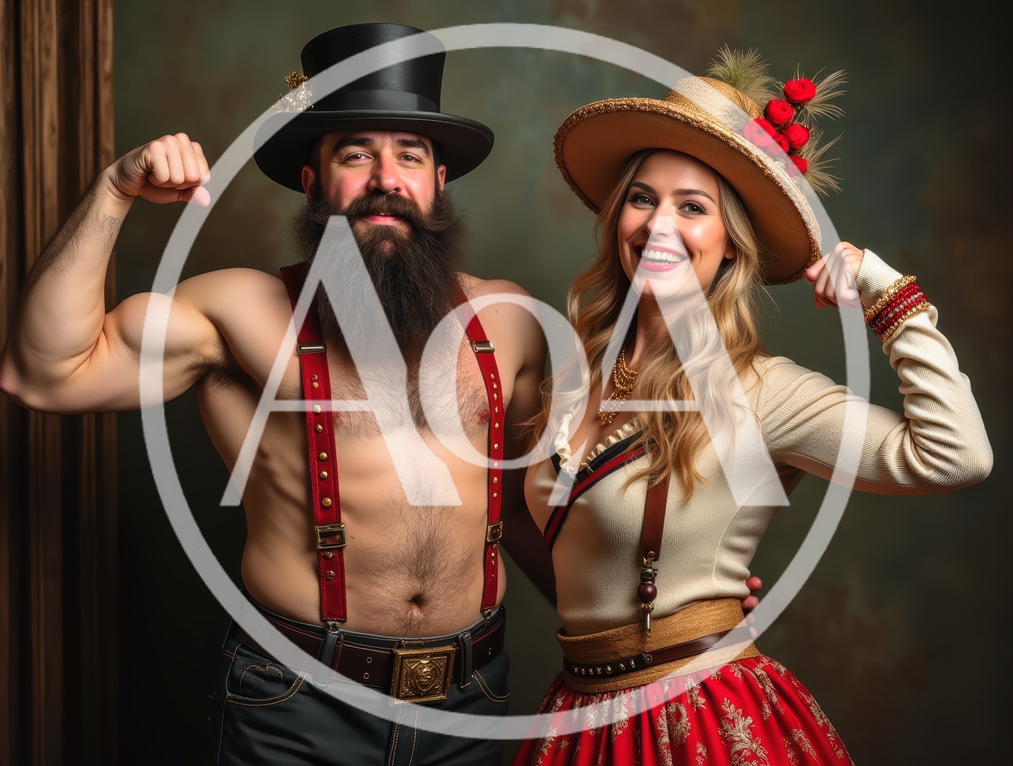 Strongman And Woman In Vintage Western Costumes