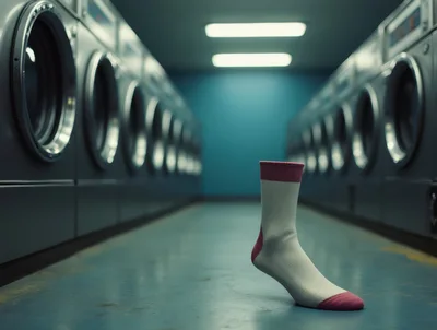 Single Sock Standing Alone In A Laundromat
