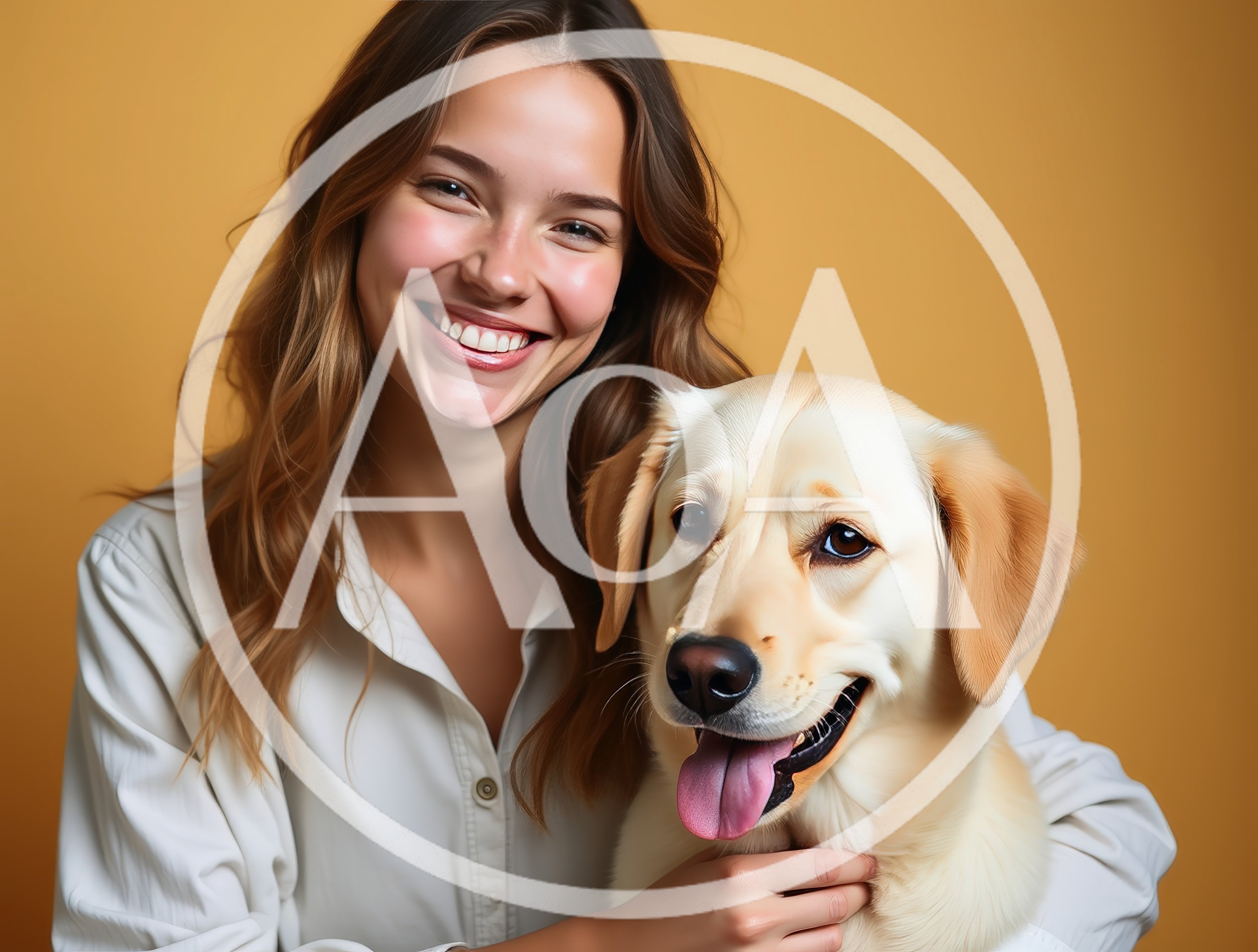Smiling Young Woman Embracing Her Golden Labrador Retriever