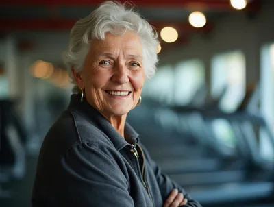 Smiling Senior Woman Standing In A Modern Gym