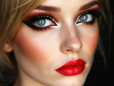 Close Up Portrait Of A Woman With Dramatic Makeup