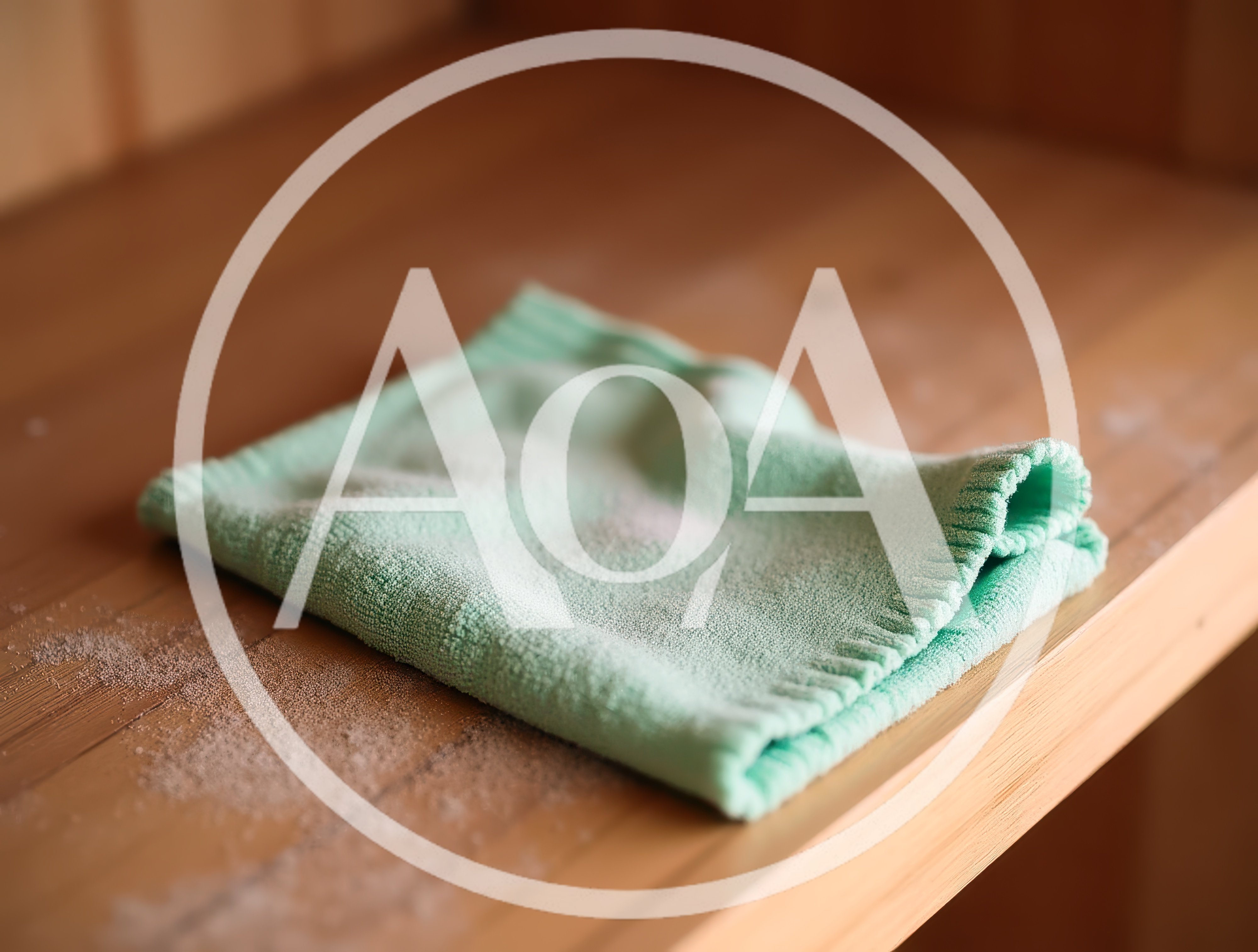 Green Microfiber Cleaning Cloth On Wooden Sauna Bench