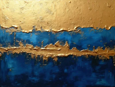 Abstract Gold And Blue Textured Oil Painting