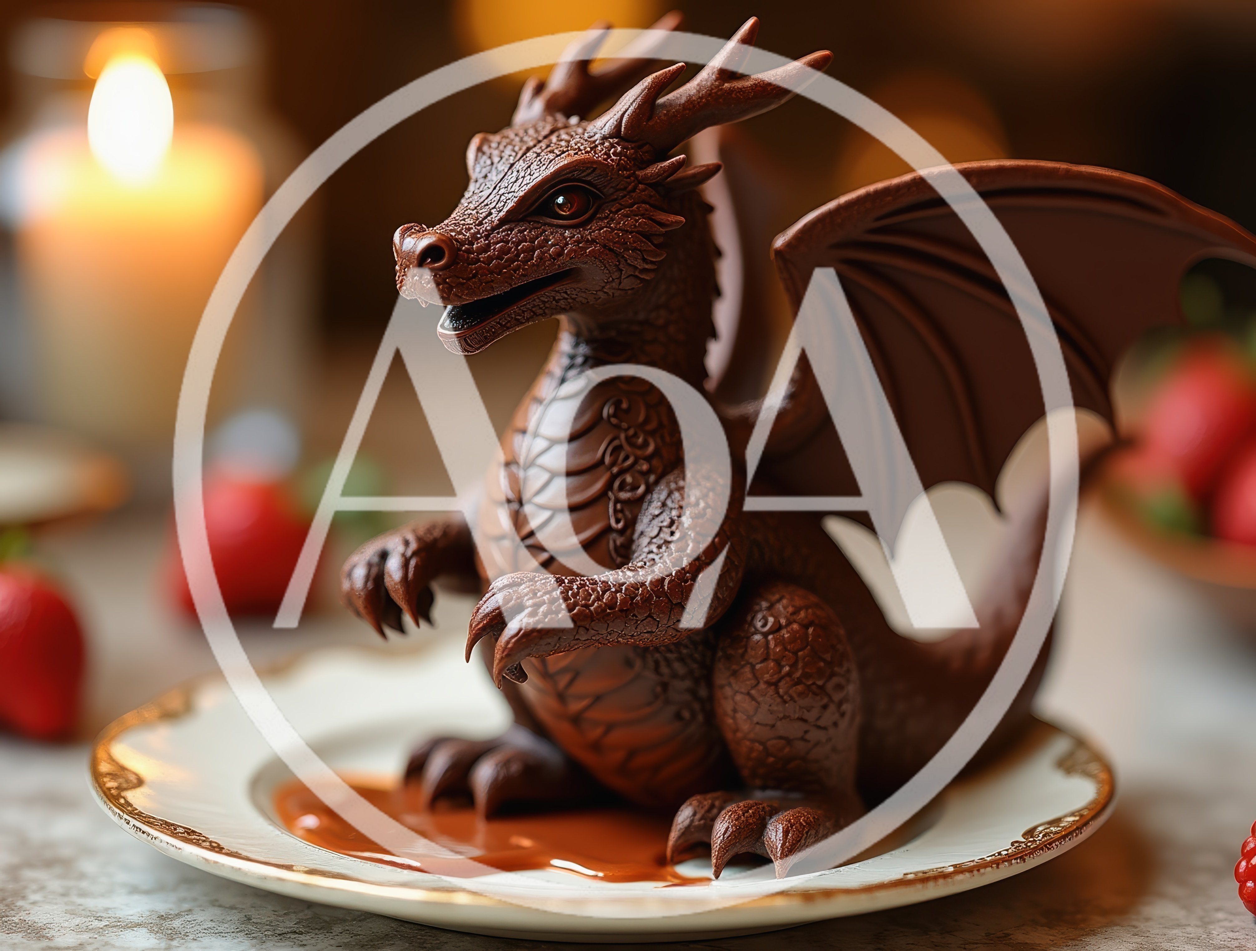 Intricate Chocolate Dragon Sculpture On A Decorative Plate
