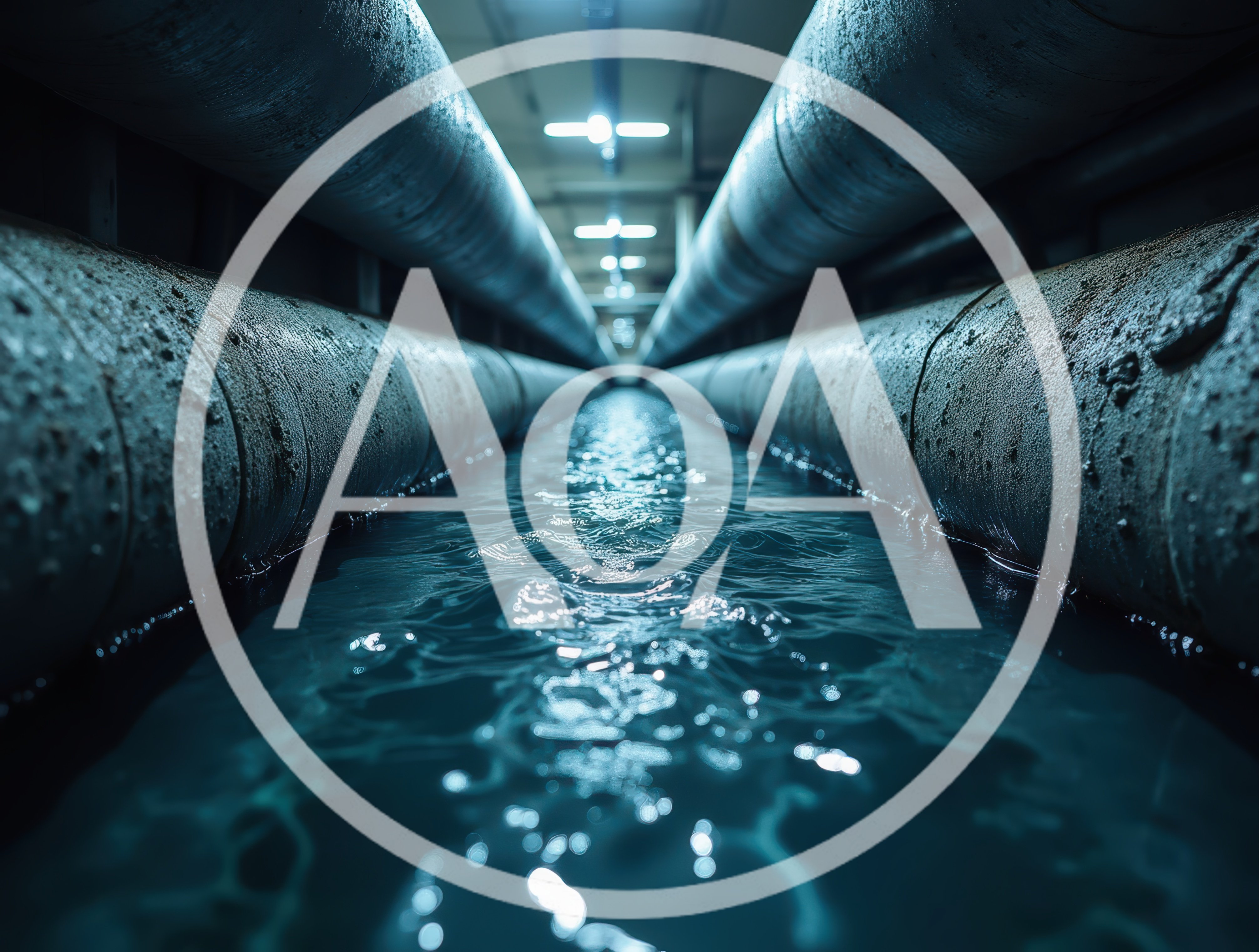 Industrial Water Channel Between Large Metal Pipes