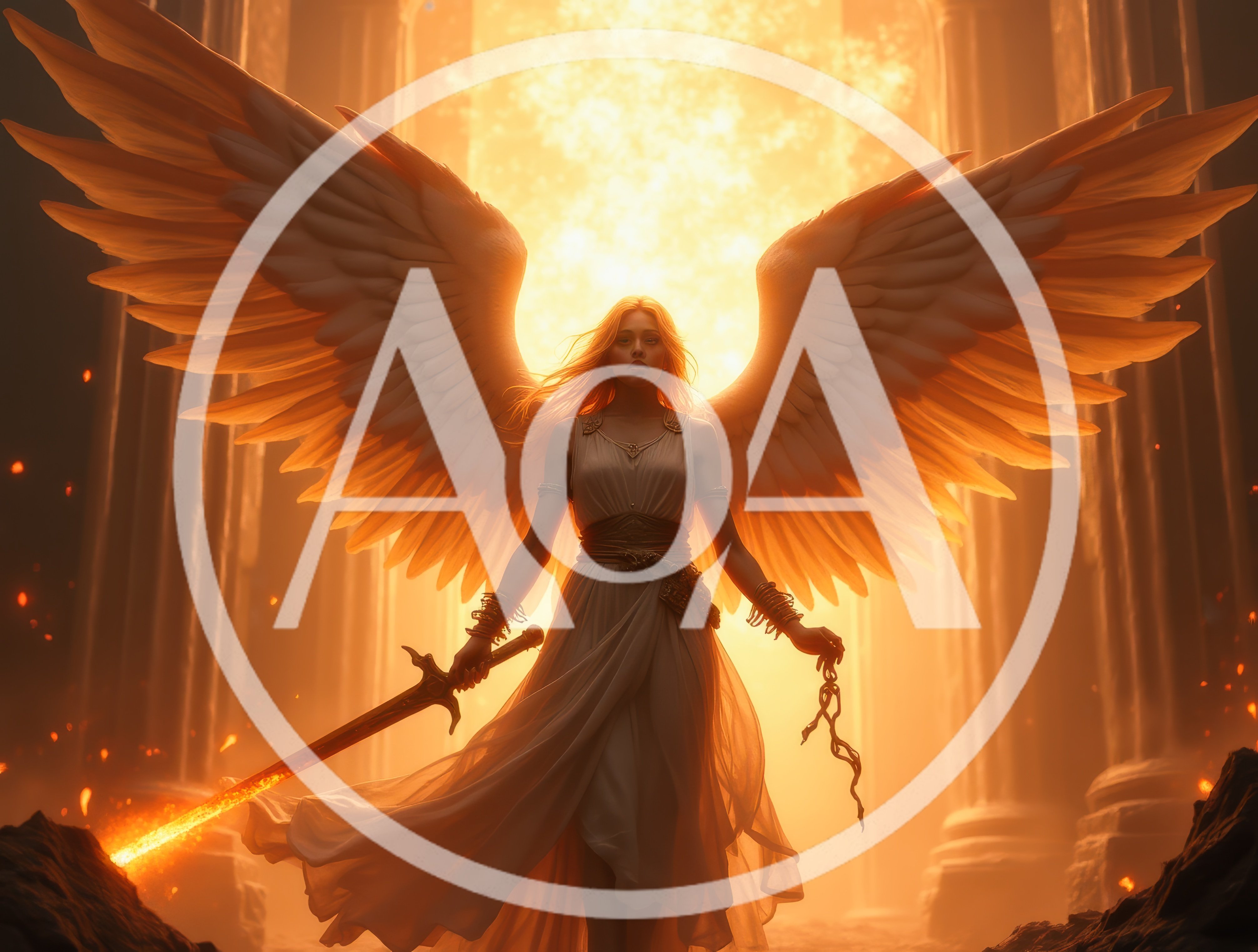 Ethereal Angel Warrior Standing With Flaming Sword