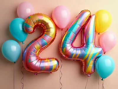 Iridescent Number Twenty Four Balloons for Birthday Celebration