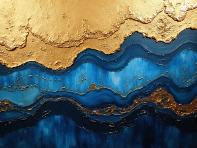 Abstract Gold And Blue Textured Oil Painting