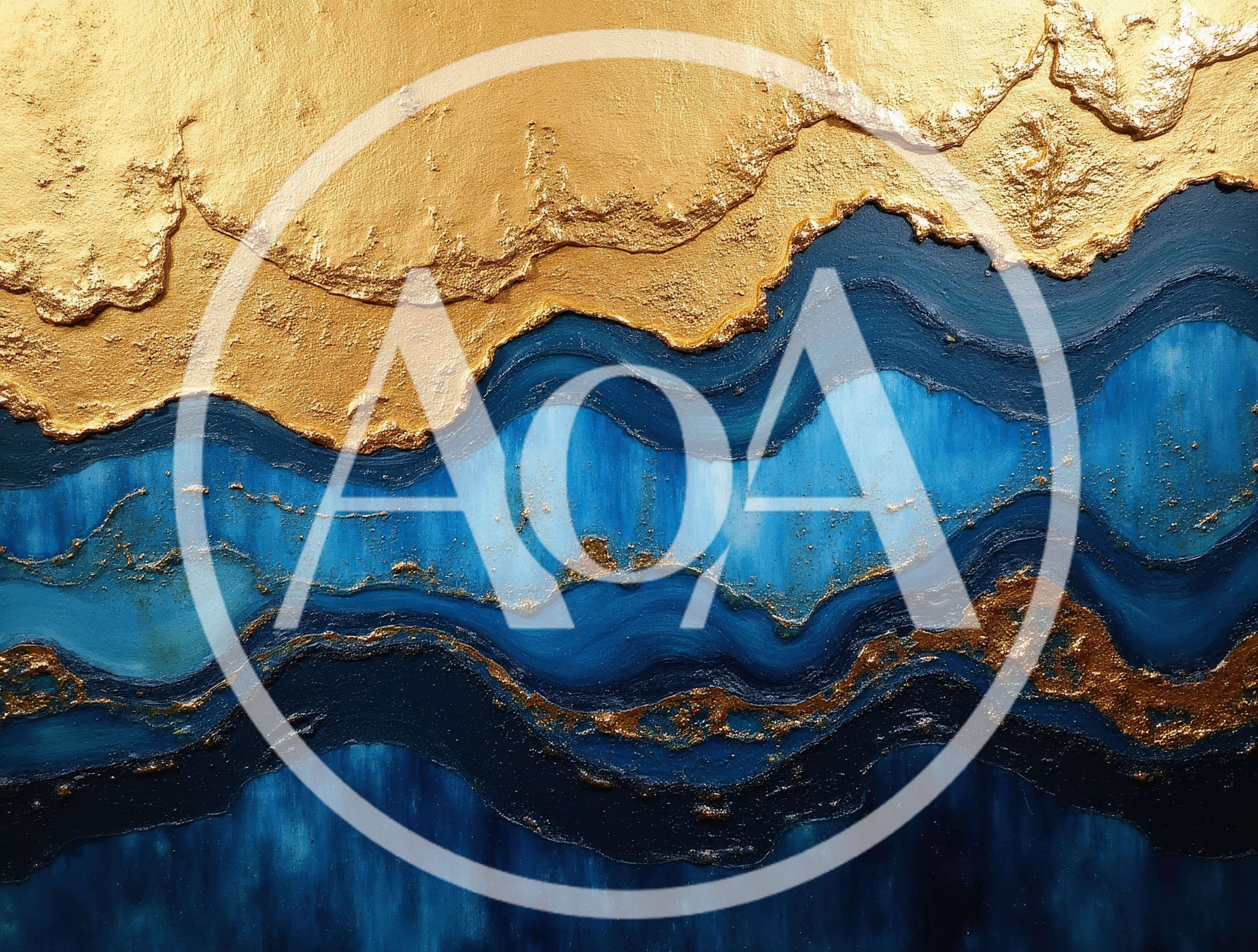 Abstract Gold And Blue Textured Oil Painting