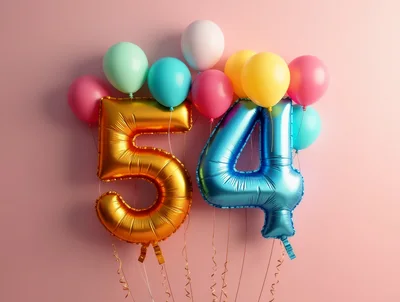Gold and Blue Number 54 Balloons for Birthday Celebration