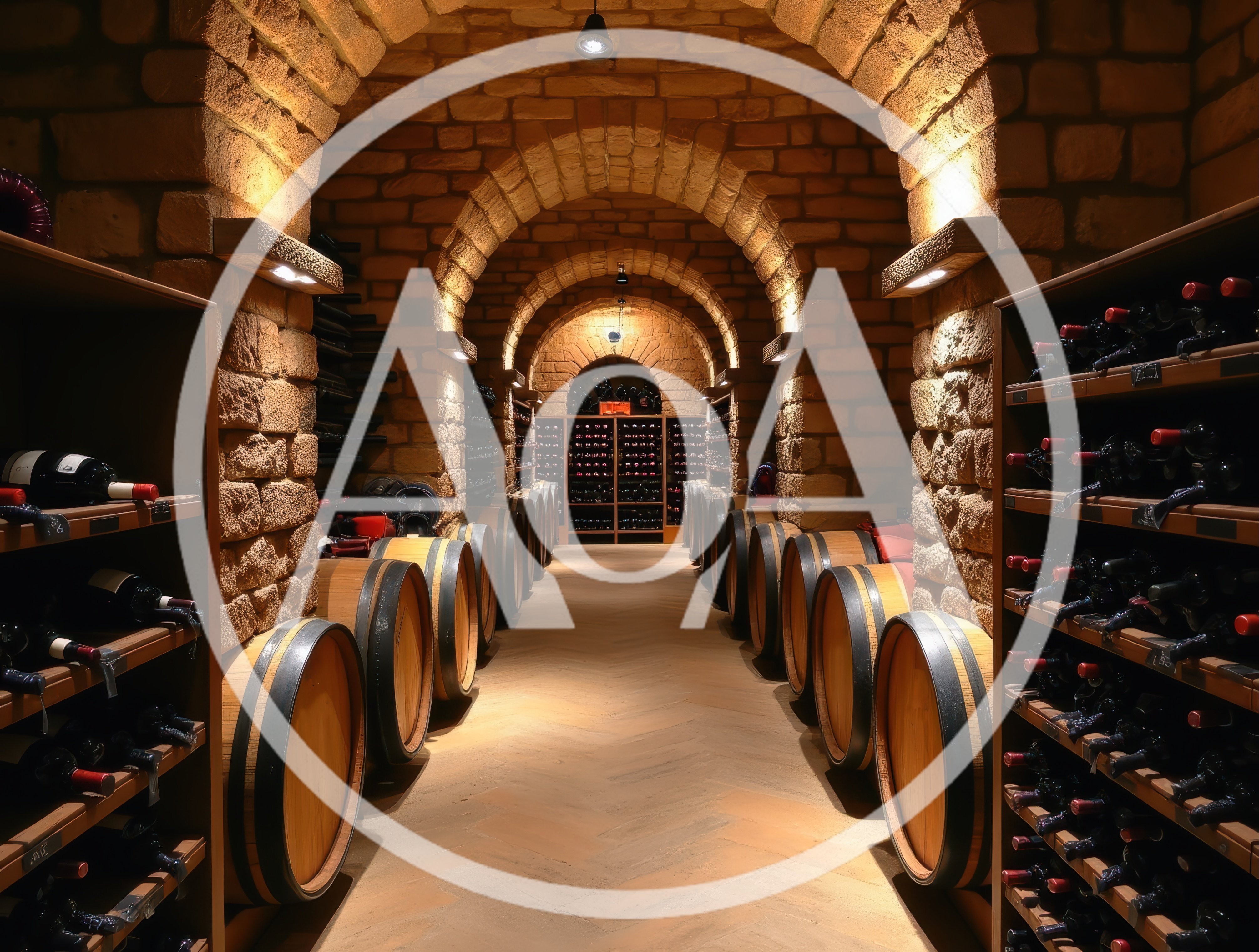 Wine Cellar With Oak Barrels And Bottle Racks