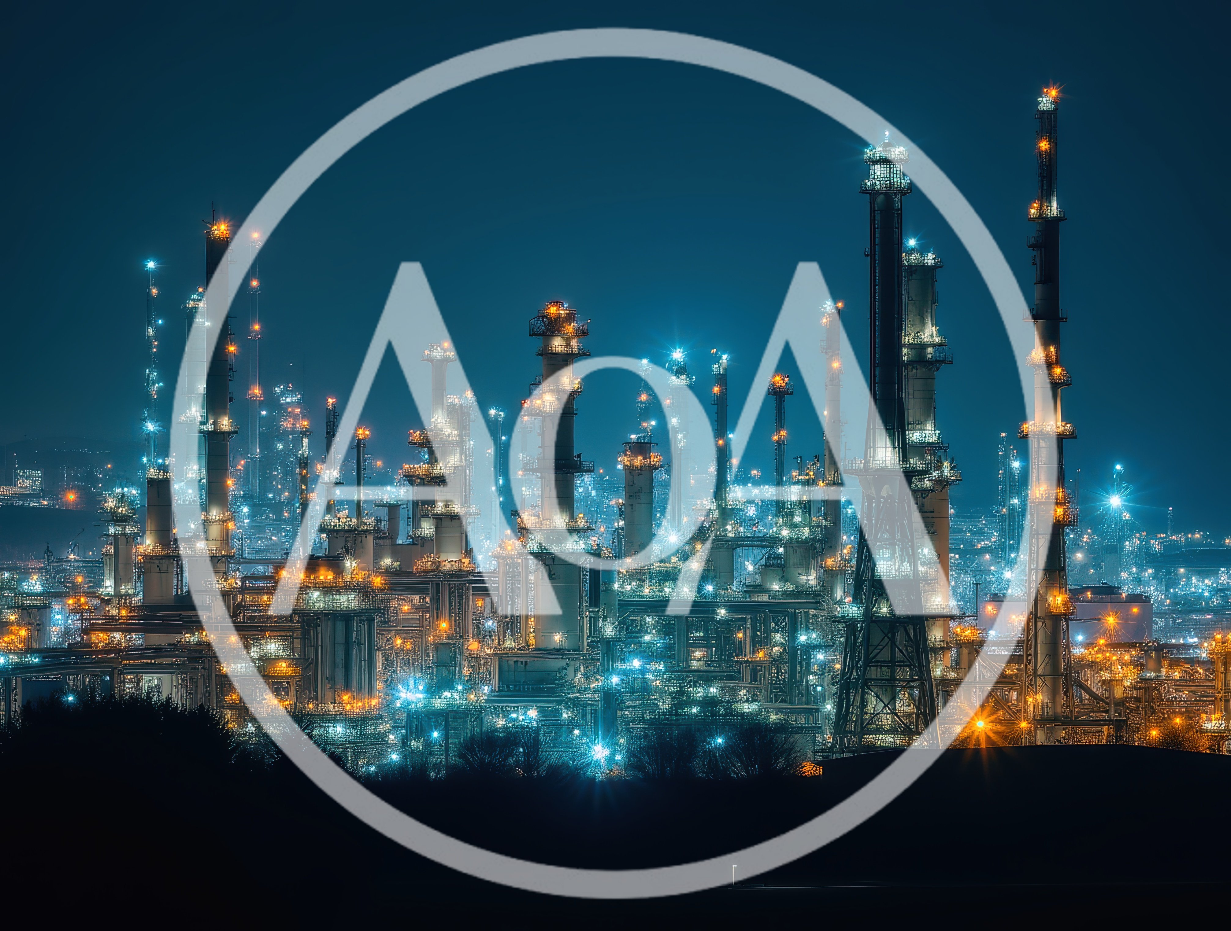 Industrial Oil Refinery Complex At Night