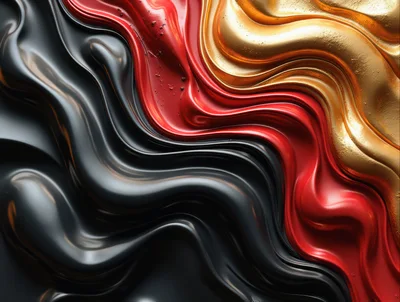 Abstract Liquid Waves In Black Red And Gold