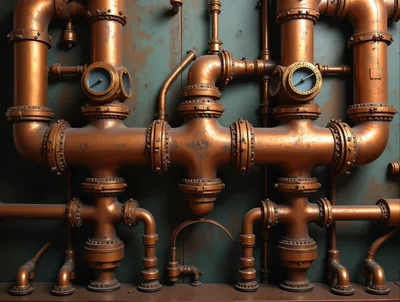 Industrial Copper Pipe System With Pressure Gauges