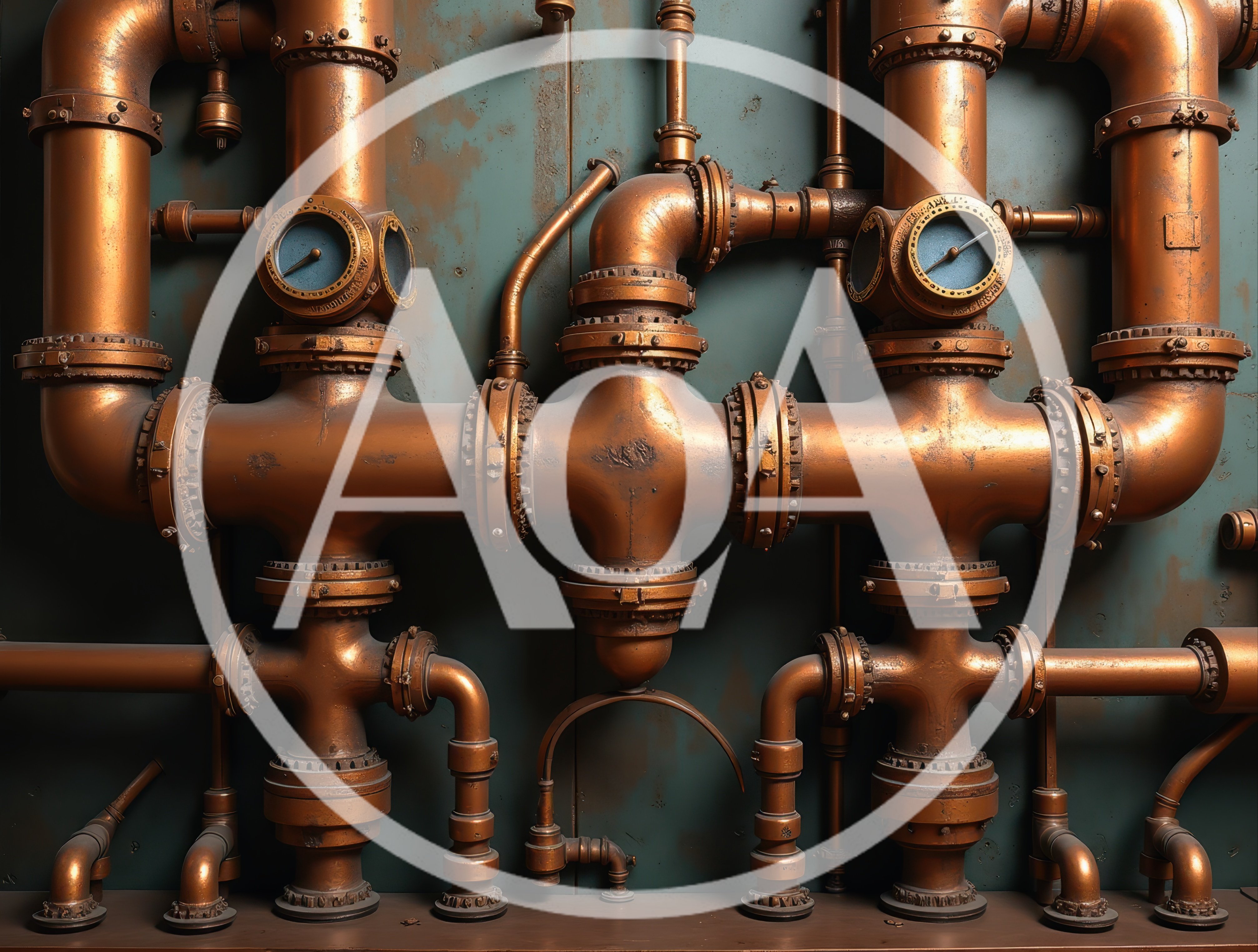 Industrial Copper Pipe System With Pressure Gauges