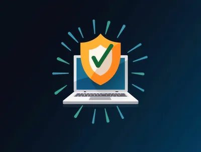 Cyber Security Shield Icon On Laptop Screen