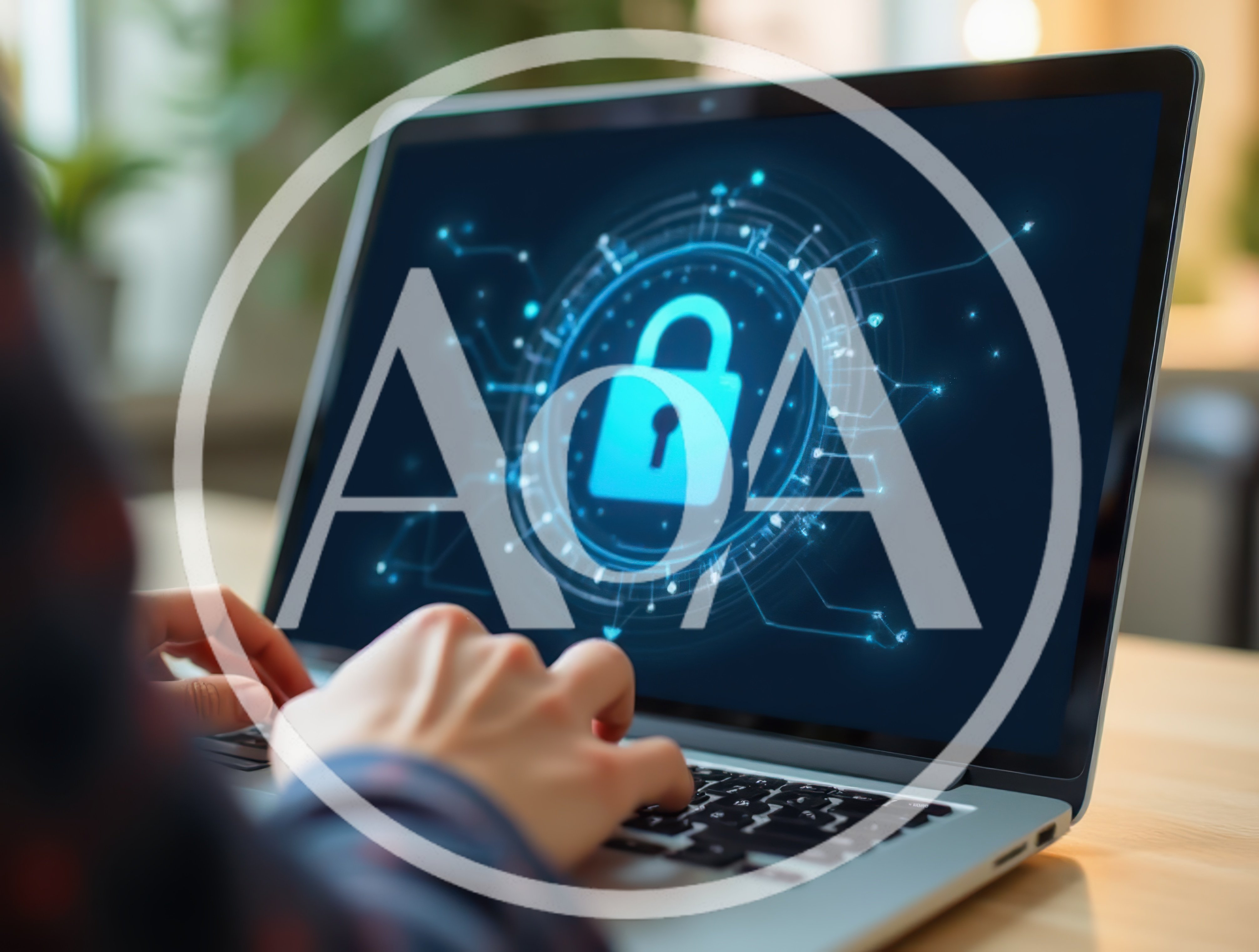 Person Typing On Laptop With Digital Security Lock Icon