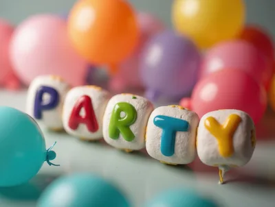 Party Letter Blocks With Colorful Balloons