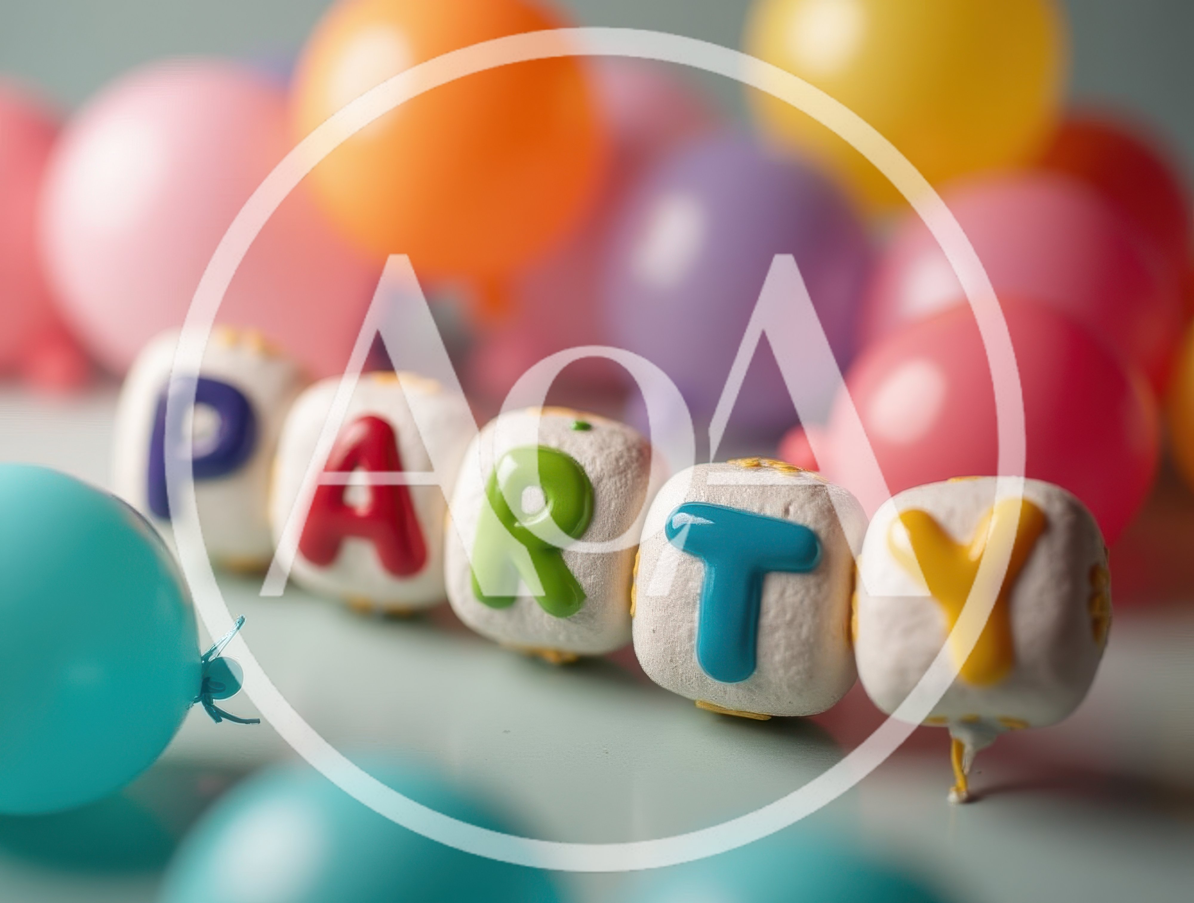 Party Letter Blocks With Colorful Balloons