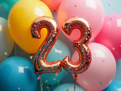 Metallic Gold Number Twenty Three Balloons With Confetti