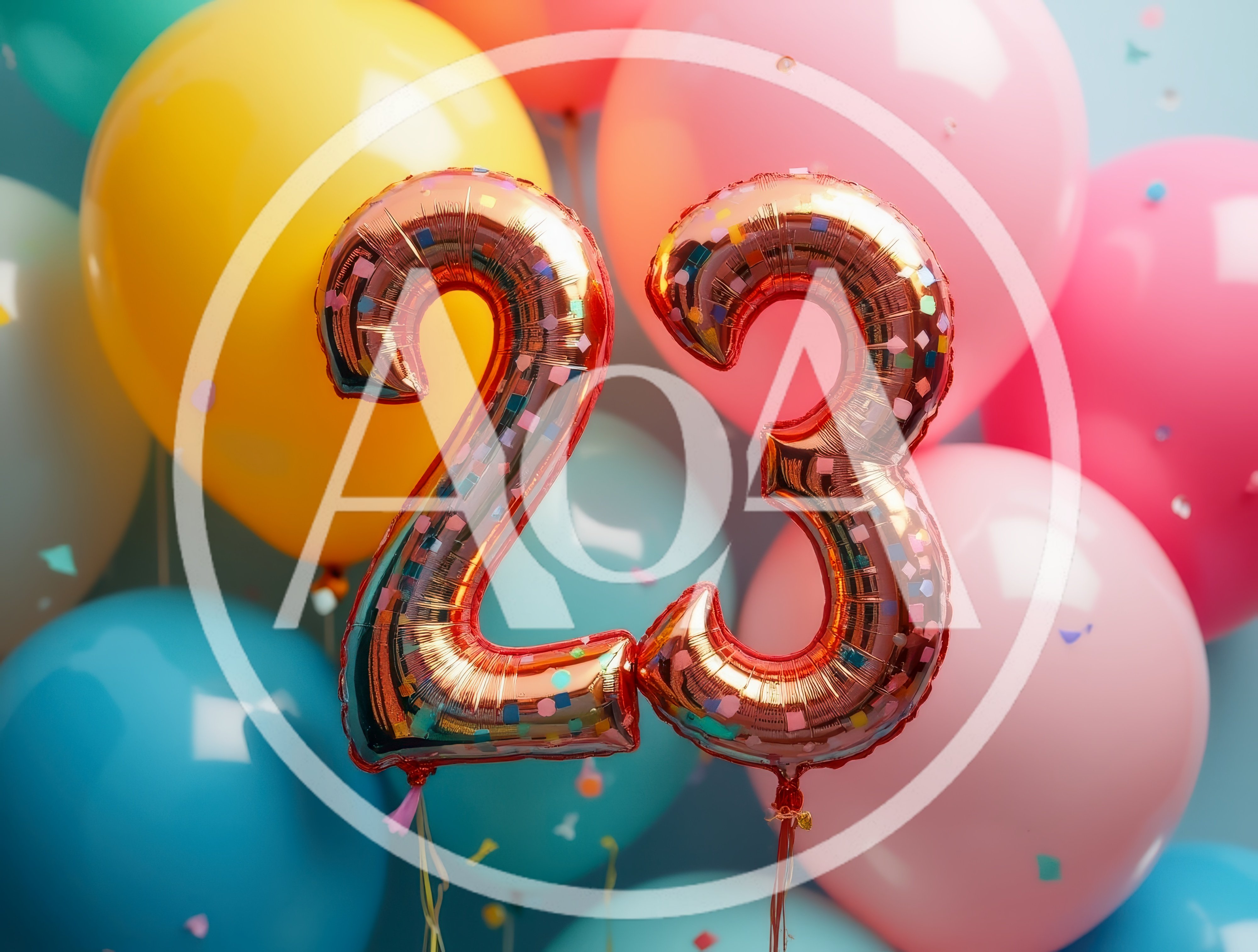 Metallic Gold Number Twenty Three Balloons With Confetti