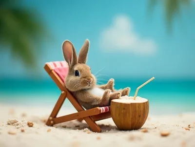 Cute Bunny Relaxing On A Beach Chair