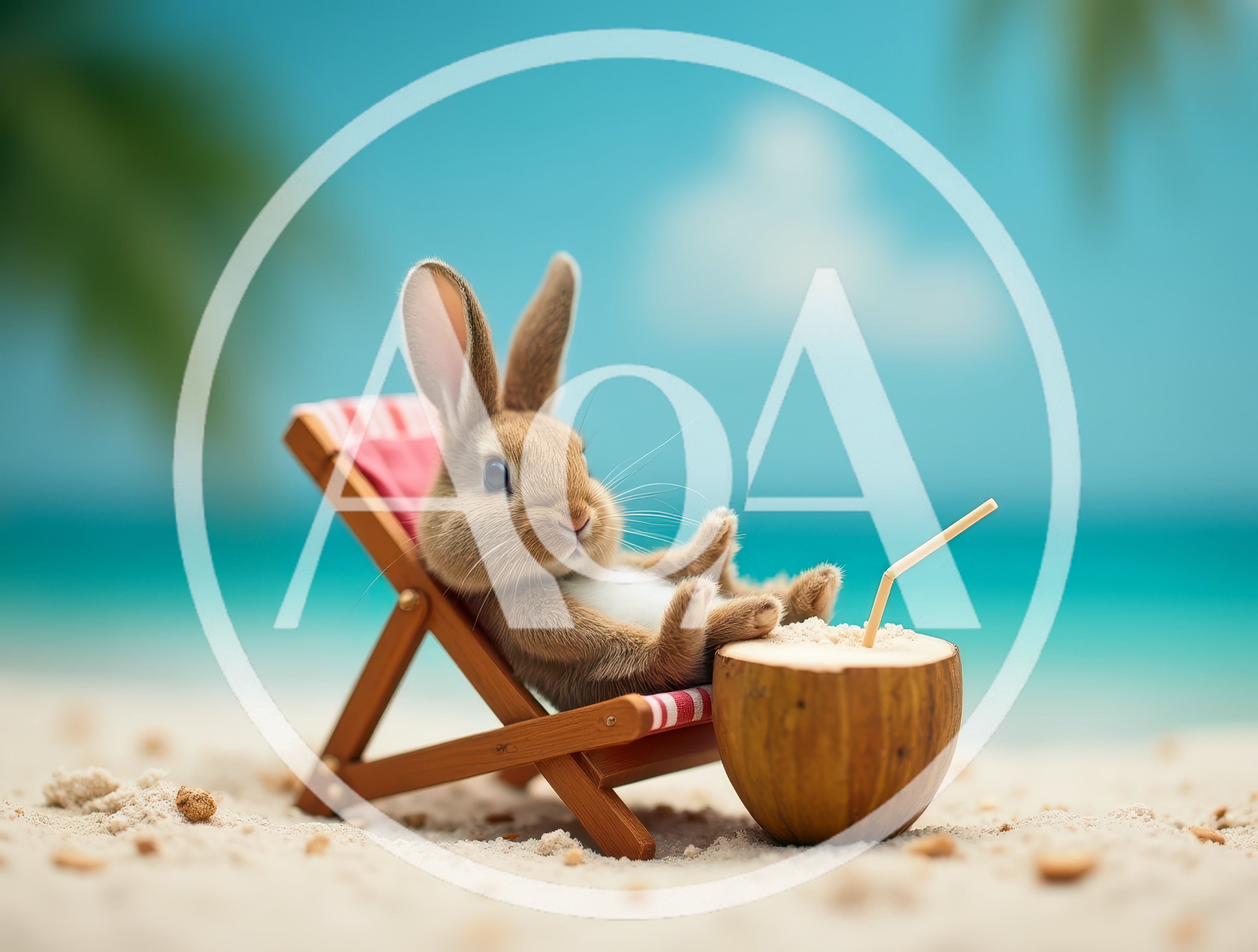 Cute Bunny Relaxing On A Beach Chair