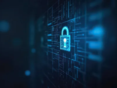 Digital Security Padlock Icon On Cyber Network Background