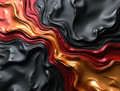 Abstract Liquid Flowing Waves of Black Red and Gold