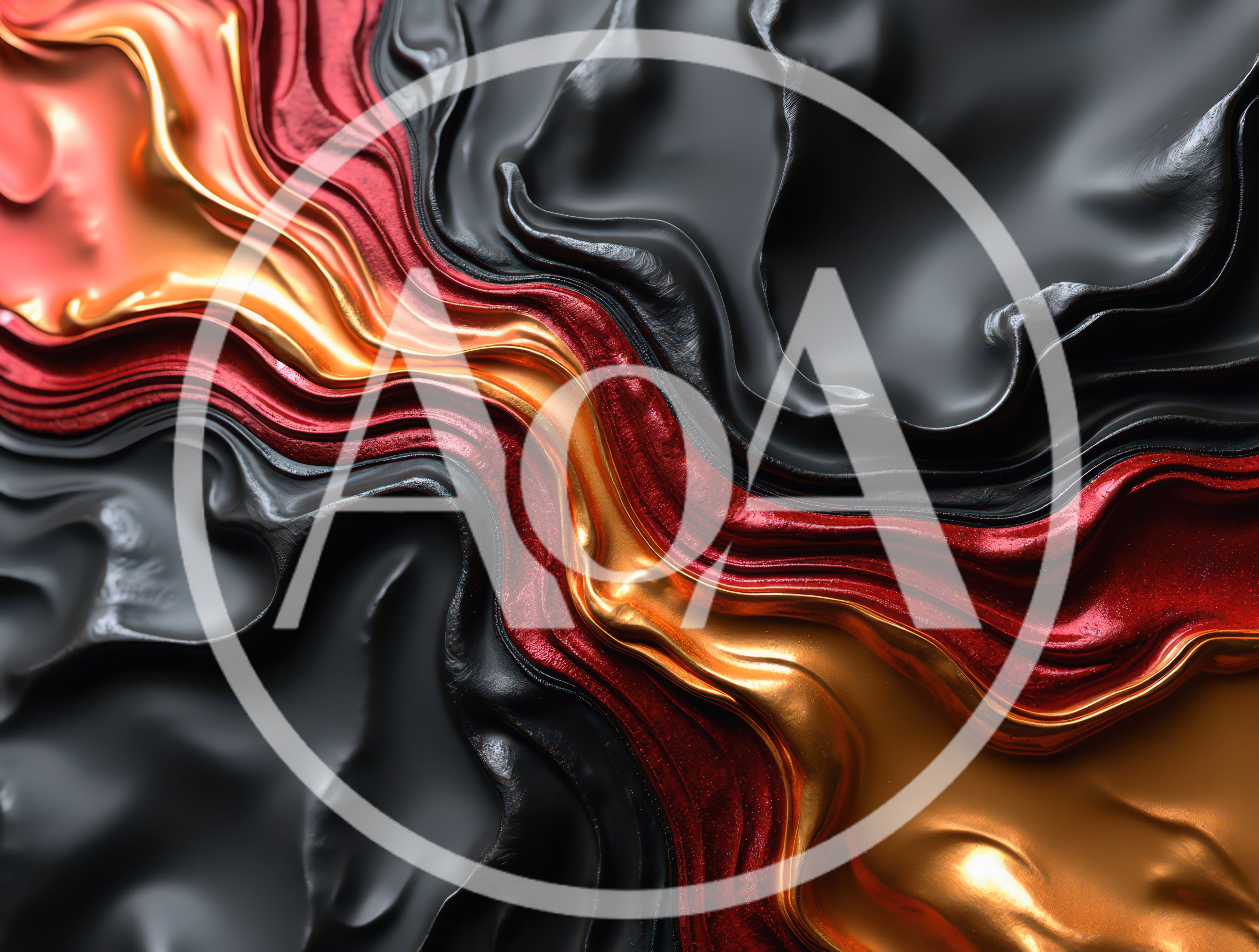 Abstract Liquid Flowing Waves of Black Red and Gold