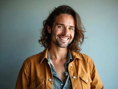 Portrait Of A Smiling Man With Long Hair