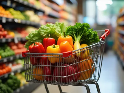 Shopping Cart Filled With Fresh Vegetables
