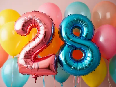 Pink and Blue Number Twenty Eight Balloons