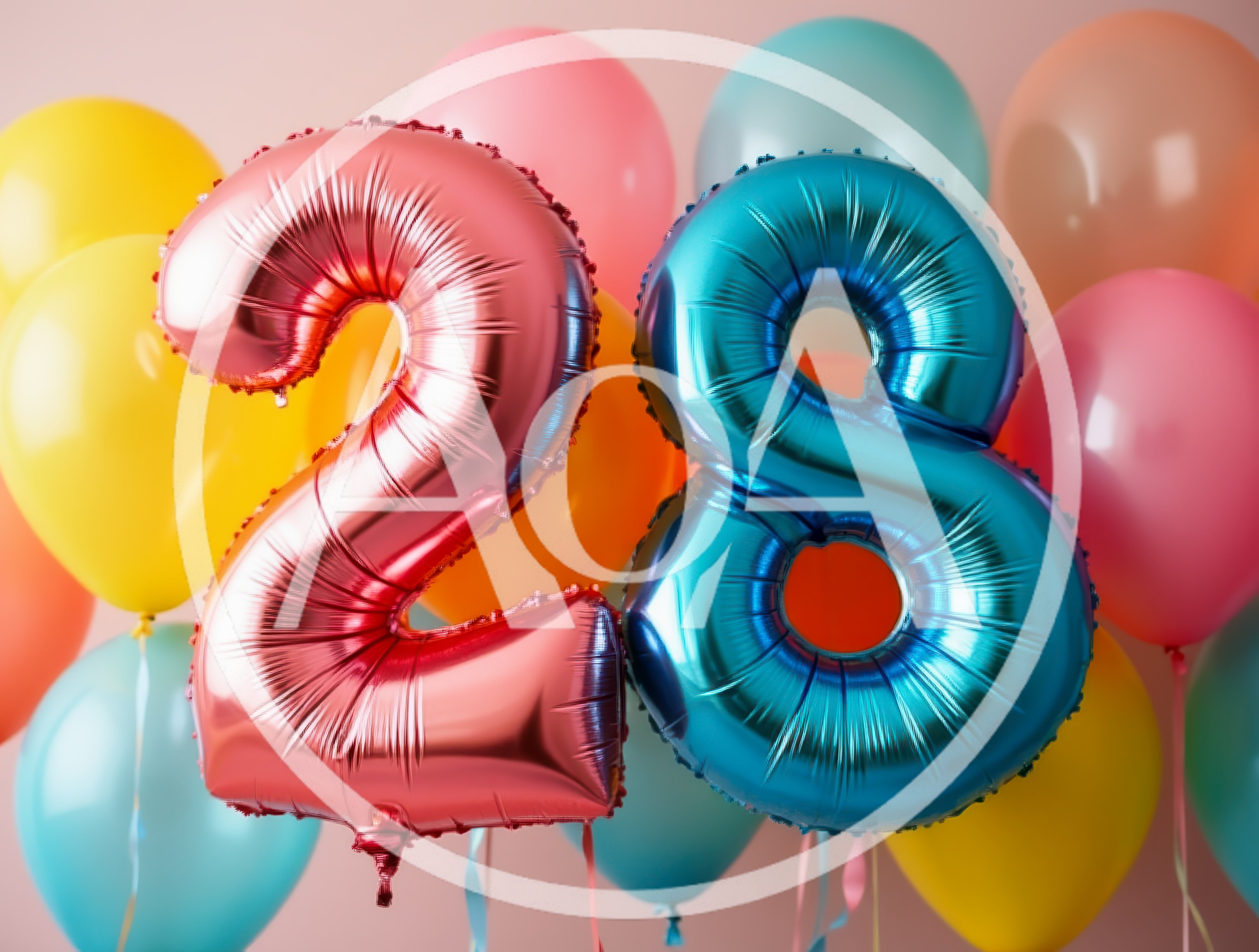Pink and Blue Number Twenty Eight Balloons