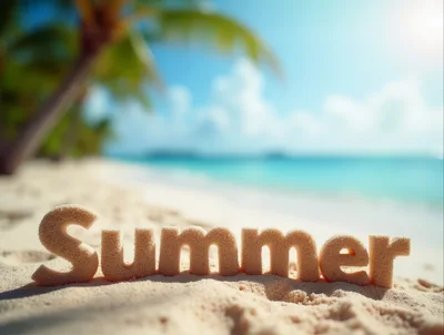 Summer Text Sculpted In Sand On Tropical Beach